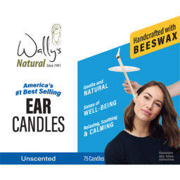 Wally’s Natural Beeswax Ear Candles, Unscented,  75 Pack