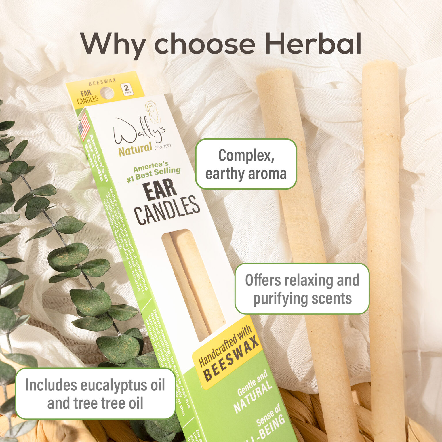 Wally's Natural Beeswax Ear Candles, Herbal, 4 Pack - Wally's Natural