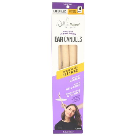 Wally's Natural Ear Candles - Beeswax, Lavender - 4pk